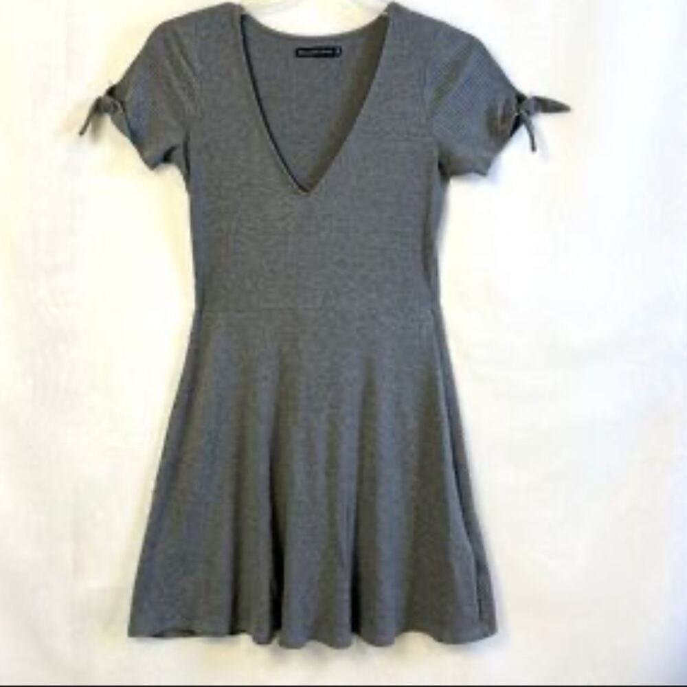 Abercrombie Ribbed Stretchy Knit A Line Gray Mini Dress Skater Dress LP